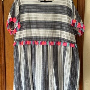 Savanna Jane Gray Striped Plus Size Dress with Colorful Tassels